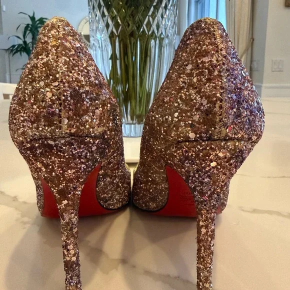 Christian Louboutin Authentic Pink Glitter Pointed Toe Pumps 38